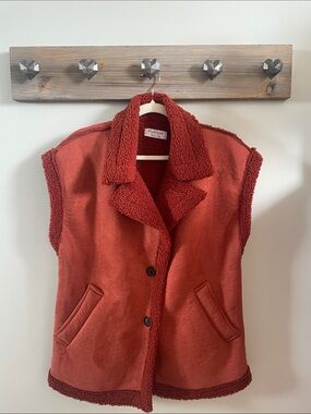 Rust Sherpa-Lined Sleeveless Coat